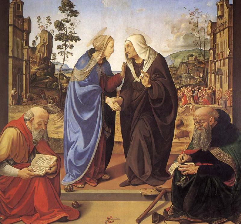 Piero di Cosimo Virgin Marie besokelse with St. Nicholas and St. Antonius oil painting image